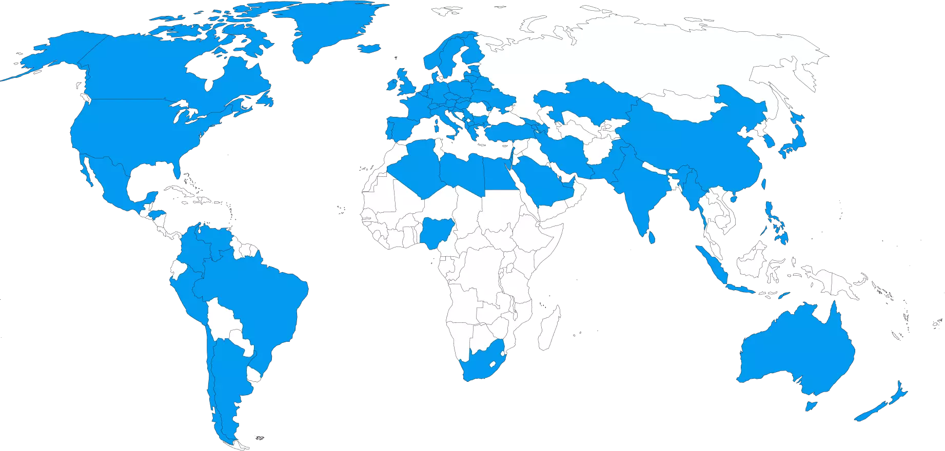 the photo shows a white map, on which the countries with which the company works are marked in blue