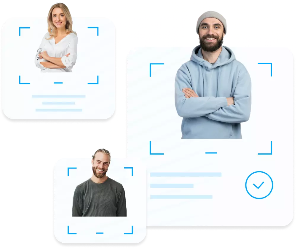three resumes are shown, each of them has a photo of a person who is smiling